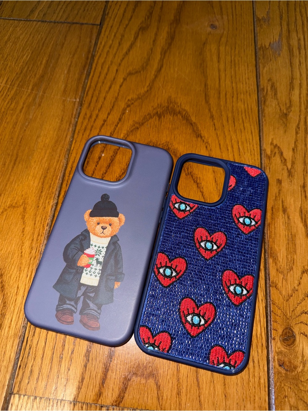 Bear Graphic blue iPhone 16 pro maxCase & Blue Heart-Eye Pattern iPhone 16 PM